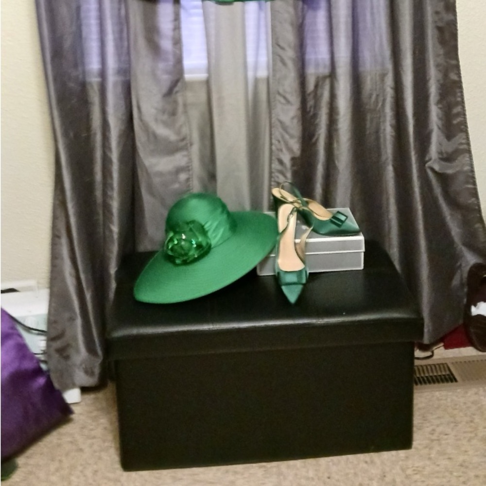 Green hat and accessories along with green pumps